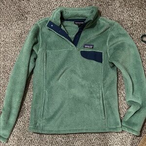 Patagonia Sage Green Fleece with Navy Trim